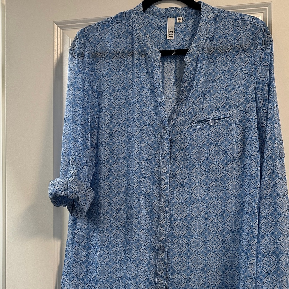 Kut From The Kloth Blue Patterned Button Down Shi… - image 2